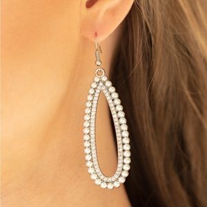 Pearl and White Gem Teardrop Fishhook Earrings